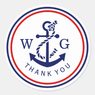 DIY Anchor Monogram Wedding Siegel TY Blue Red Whi Runder Aufkleber