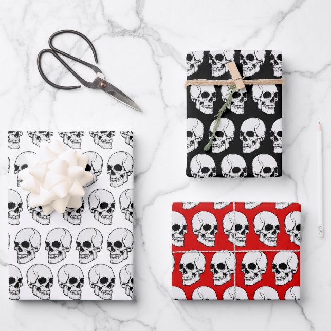 DIY BG Gothic-Totenkopf #1F Schrägansicht Geschenkpapier Set (Vorderseite)