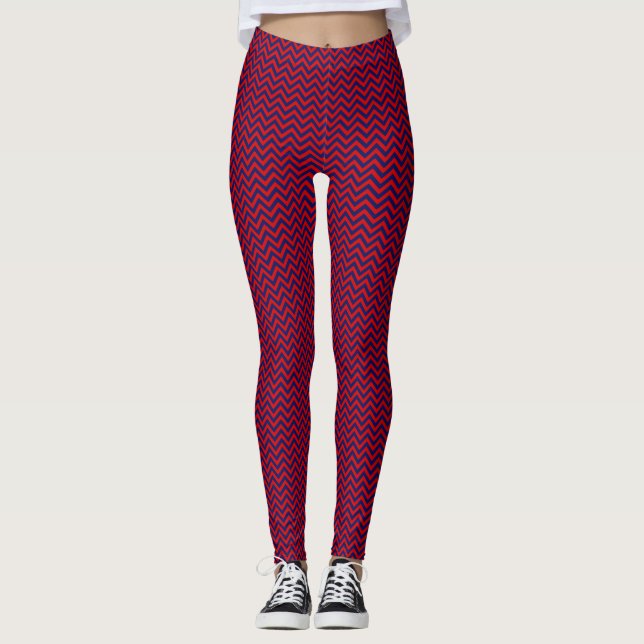 DIY BG LG Red Zickzack ZigZag Stripe Navy Blue Leggings (Vorderseite)