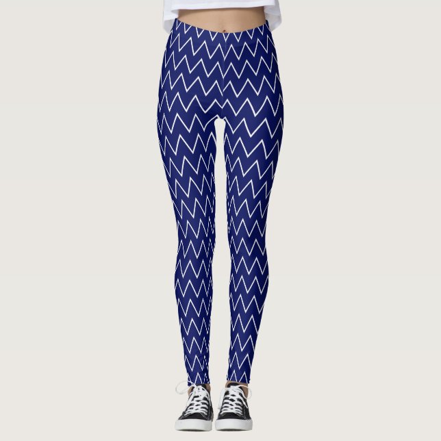 DIY BG LG Thin White Zickzack ZigZag Stripe Navy Leggings (Vorderseite)