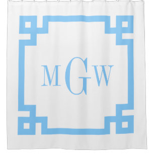 DIY BG Sky Blue Griechischer Schlüssel #2 Rahmen 3 Duschvorhang