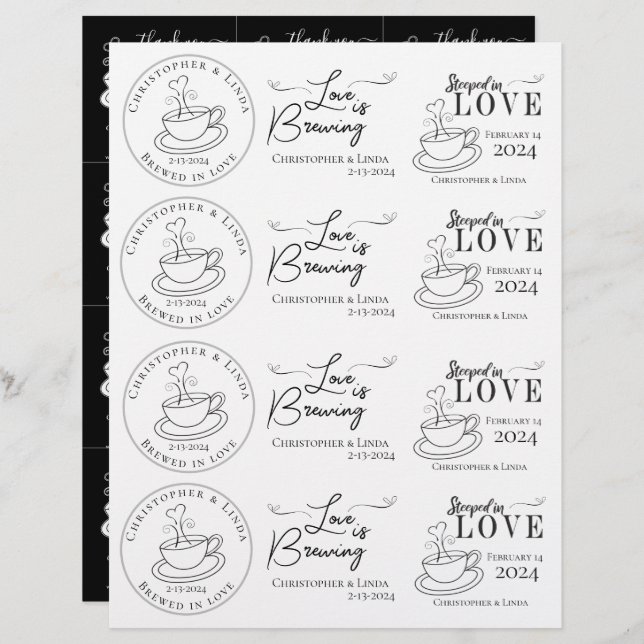 DIY Black and White Wedding Tea Bag (Vorne/Hinten)