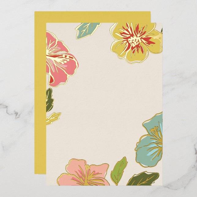 DIY Blank Aloha Hawaiianische Blume mit Gold Folieneinladung (Vorderseite/Rückseite)