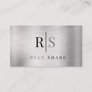 DIY Blk & Gray Monogram & Name, gebürstetes Silber Visitenkarte