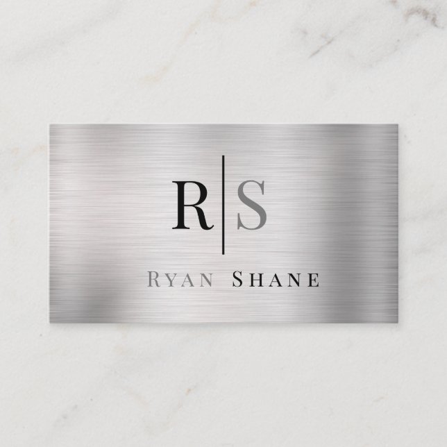 DIY Blk & Gray Monogram & Name, gebürstetes Silber Visitenkarte (Vorderseite)