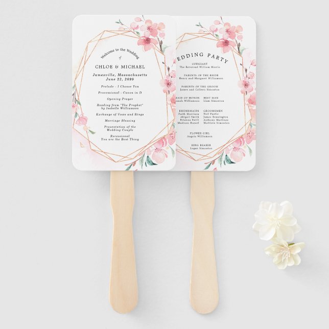 DIY Chic Pink Cherry Blossom Hochzeitsprogramm Fächer (Vorne und Hinten)