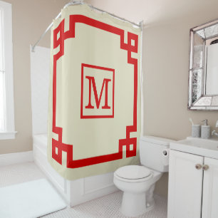 DIY Colors Greek Key #2 Gerahmt Monogam Red Beige  Duschvorhang