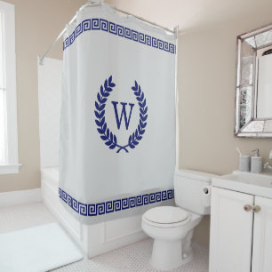 DIY Colors Greek Key S Laurel Monogm Navy Gray S Duschvorhang