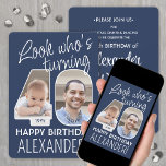 DIY Colors ・ Schauen Sie, wer 40 Geburtstagsparty  Einladung<br><div class="desc">Schau, wer 40 wird! Laden Sie Familie und Freunde zu einer eleganten 40. Geburtstagsfeier mit maßgeschneiderten 2-Foto-Party Einladungen ein. Bilder und Texte auf dieser Vorlage sind einfach zu personalisieren. Mit dem Zazzle-Design-Tool können die marineblau-weißen Konturen für Hintergrund, Text und Zahlen individuell angepasst werden. (IMAGE PLACEMENT TIP: Eine einfache Möglichkeit, ein...</div>