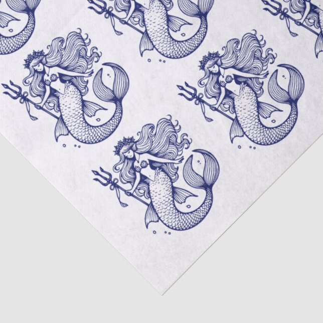 DIY Colors Sinnlich Mermaid Holding Trident Blue Seidenpapier (Detail)