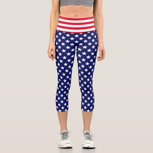 DIY Colors Stars Streifen Red White Navy Capri Leggings (Vorderseite)