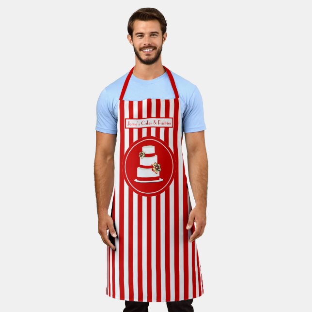 DIY Colors Vertical Strip Red White Cake Baker Schürze (Getragen)