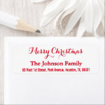 DIY Custom Merry Christmas Elegante Rücksendeadres<br><div class="desc">Angepasste,  personalisierte,  elegante Typografie / Drehbuch,  festliche rot und weiß,  Frohe Weihnachten / Happy Holidays / Saison's Grüße Rückkehr Adresse Etikett. Geben Sie einfach den Familiennamen / Braut & Bräutigam / Ehefrau & Ehemann Namen,  und Adresse,  um sich anzupassen.</div>