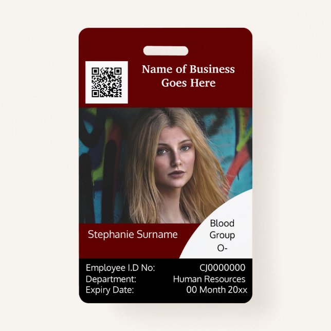 DIY Employee ID card Burgundy Schwarz-weiß Ausweis (Vorderseite)
