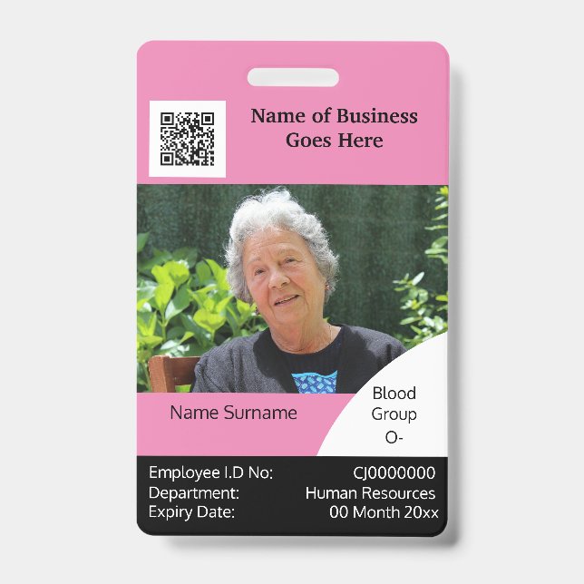 DIY Employee ID card rosa Schwarz-weißes Template Ausweis (Front)