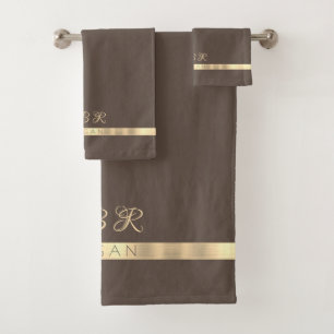 DIY Extravagant Gold Monogram Name, Goldrand, brau Badhandtuch Set