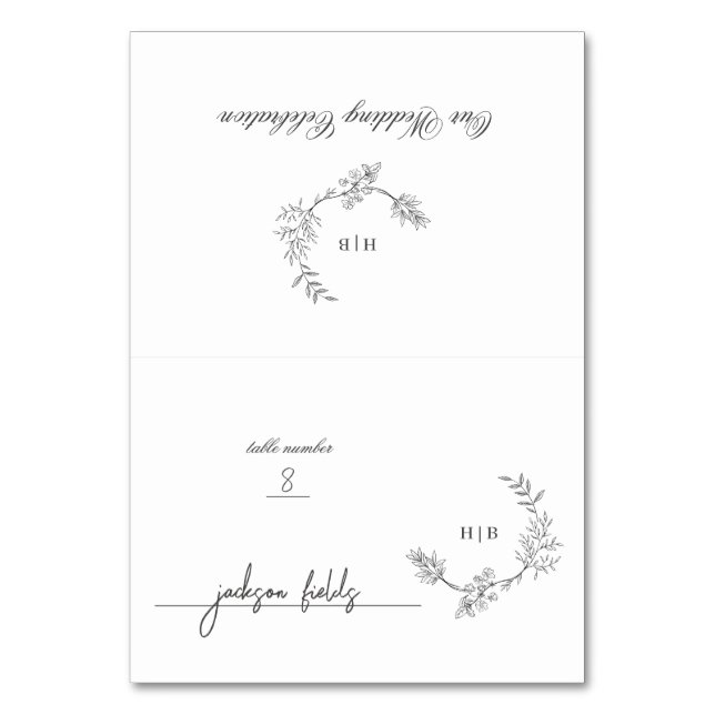 DIY Faltflorale Kräne Monogramm-Platzkarte Tischnummer (Vorderseite)