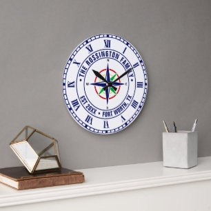 DIY Farben Kompassrose Familienname Datum Gegründe Große Wanduhr