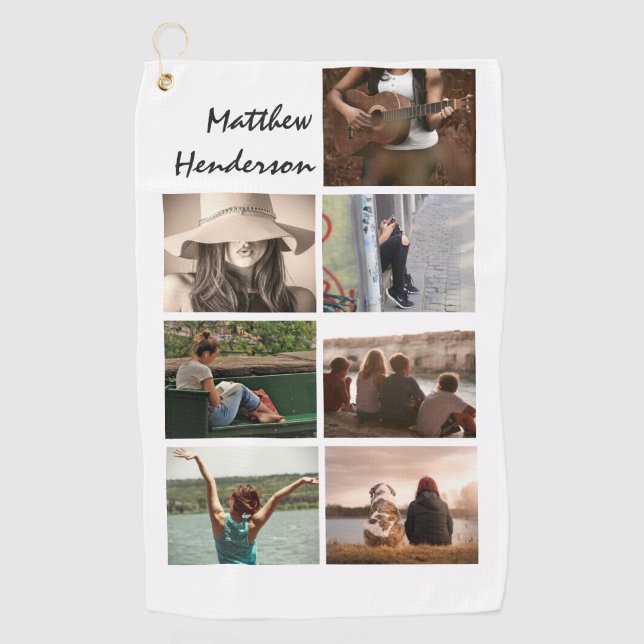 DIY Foto Collage mit dem Namen moderne modische Pa Golfhandtuch (Vorderseite)