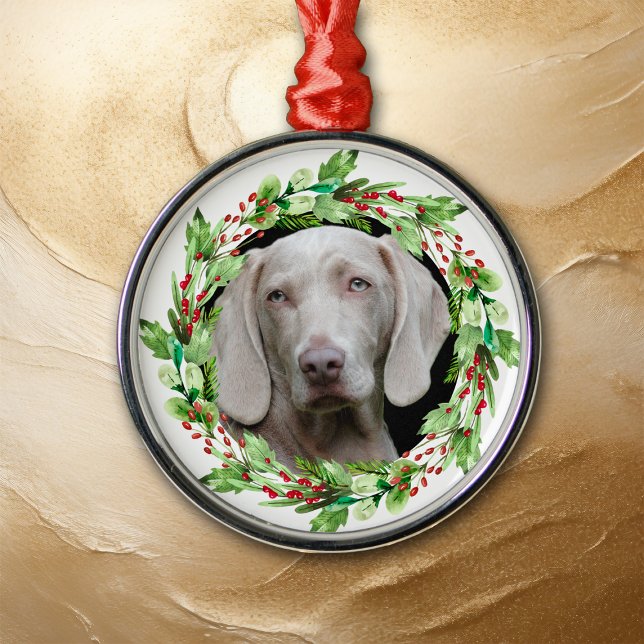 DIY Foto in Christmas Holly Border Pet Ornament Aus Metall (Von Creator hochgeladen)