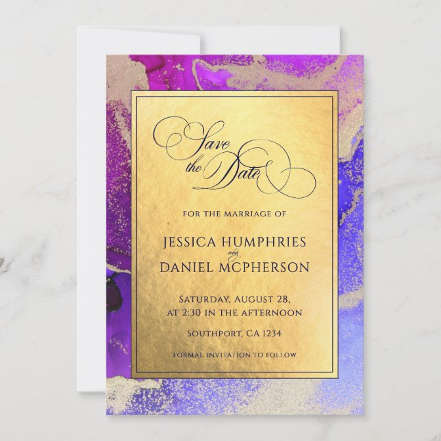 DIY Foto Lila Pink Gold Foil Hochzeit Save The Date (Vorderseite)