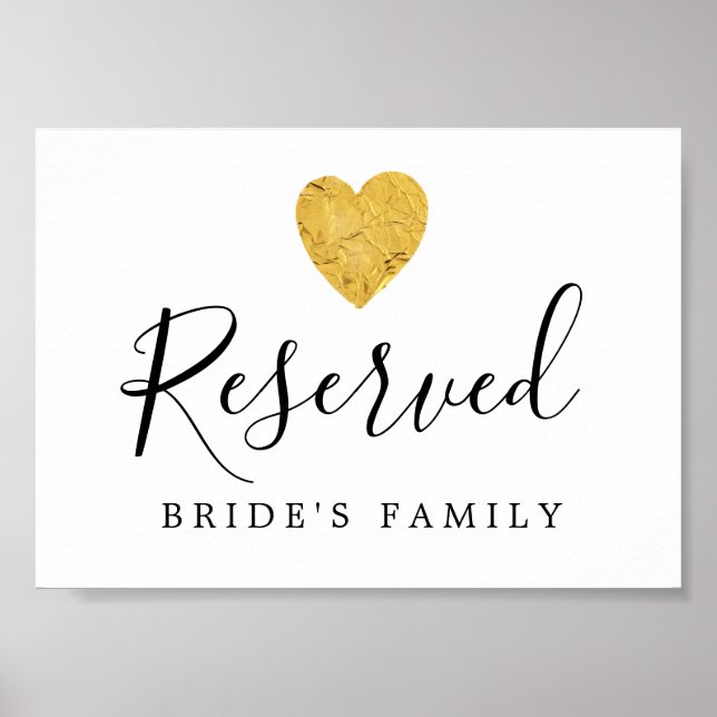 DIY Gold Foil Heart Wedding vorbehaltenes Zeichen Poster (Vorne)