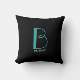 DIY großer Monogramm & Name, Türkis/Weiße Schrift, Kissen
