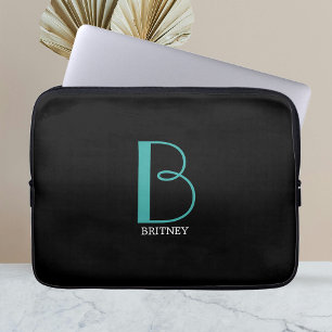 DIY großes Monogramm & Name, Türkis/Weiße Schrift, Laptopschutzhülle