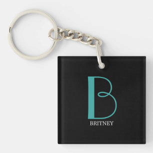 DIY großes Monogramm & Name, Türkis/Weiße Schrift, Schlüsselanhänger