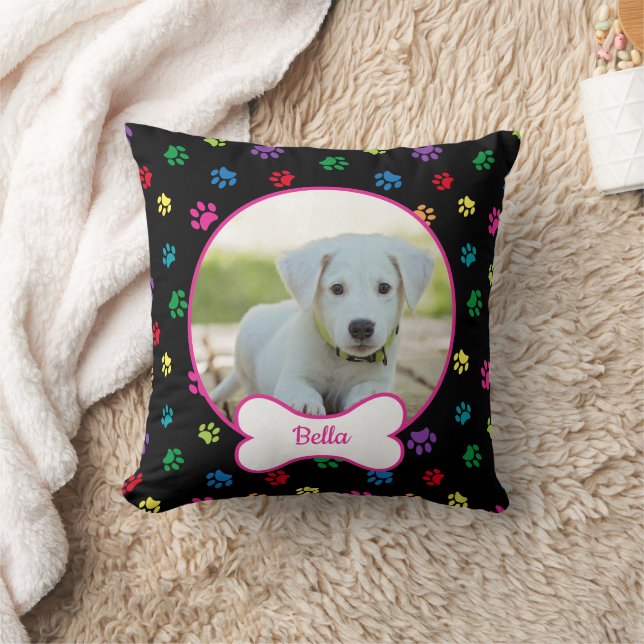 DIY Hund Foto Circle Name Knochen farbige Paws Sch Kissen (Decke)