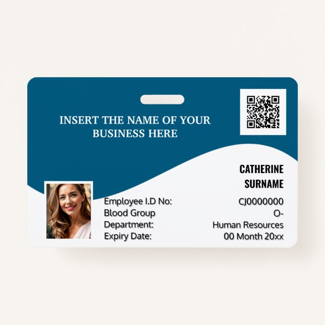 DIY ID card blue white modern Foto logo Template Ausweis (Vorderseite)