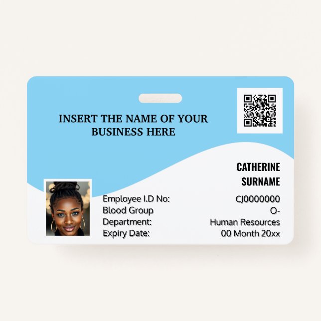 DIY ID card blue white modern Foto logo Template Ausweis (Vorderseite)