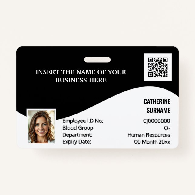 DIY-ID-Karte Schwarz-weißes, modernes Foto-Logo Ausweis (Vorderseite)