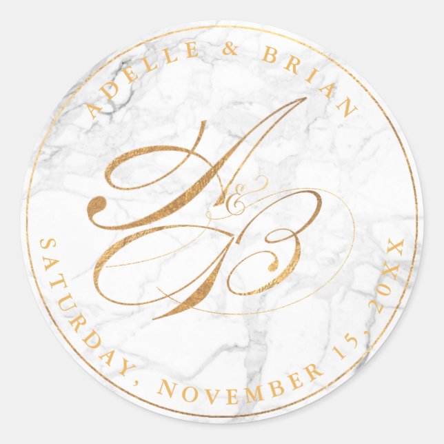 DIY-Imitate Goldkalligraphie Monogramme/Weißmarmor Runder Aufkleber (Vorderseite)