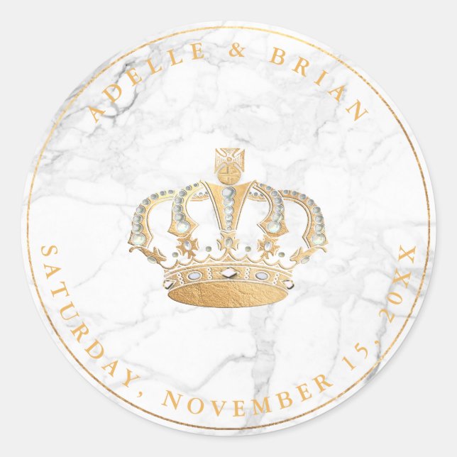 DIY Imitate Goldkrone mit Perle+Marmor Runder Aufkleber (Vorderseite)