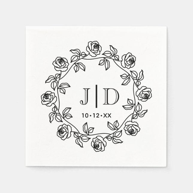 DIY-Kranz der Rose 2 Initial Wedding Monogram CO2 Serviette (Vorderseite)