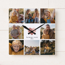 DIY Modern Family Foto Collage Rose Goldenes Herz Quadratische Wanduhr