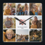DIY Modern Family Foto Collage Rose Goldenes Herz Quadratische Wanduhr<br><div class="desc">Machen Sie sich mit dieser 8 Foto modernen,  bedruckten Rose mit der goldenen Herzwanduhr mit eigenem Familiennamen und Jahr ein eigenes Familienname. Großeltern ein tolles Geschenk!</div>