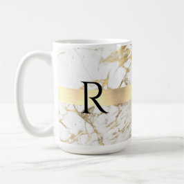 DIY Monogram Black Text, White & Gold Marmor Kaffeetasse