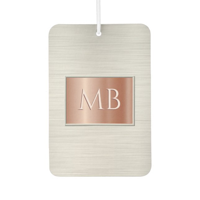 DIY Monogram, Bürstenstahl & Rose Gold Metal Autolufterfrischer (Vorderseite)