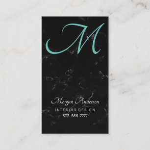 DIY Monogram, elegant, schwarz Marmor und Aquamari Visitenkarte