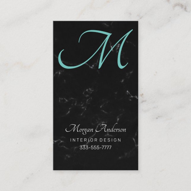 DIY Monogram, elegant, schwarz Marmor und Aquamari Visitenkarte (Vorderseite)