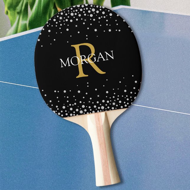 DIY Monogram & Name Gold & White, Diamanten, Black Tischtennis Schläger (Von Creator hochgeladen)