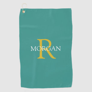 DIY Monogram & Name, Gold & White Text, Aquamarin Golfhandtuch