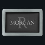 DIY Monogram & Name, trendy Black mit grauem Text Rechteckige Gürtelschnalle<br><div class="desc">Personalisieren Sie Ihre Monogramm und Ihren Namen im grauen Text. Dieses einfache klassische Design wird sicher Aufmerksamkeit bekommen.</div>