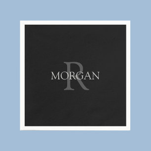 DIY Monogram & Name, trendy Black mit grauem Text Serviette