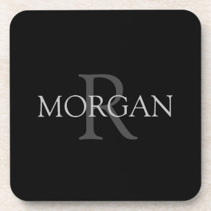 DIY Monogram & Name, Trendy Black with Grey Text Getränkeuntersetzer