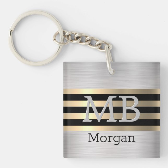 DIY Monogram & Name, Yel Gold/Black Brushsilber Schlüsselanhänger (Vorderseite)