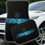 DIY Monogram White & Blue, Stardust Brush Stroke Autofußmatte<br><div class="desc">Personalize your Monogram in White and Blue lettering on a beautiful Stardust Brush Stroke on Black background.</div>