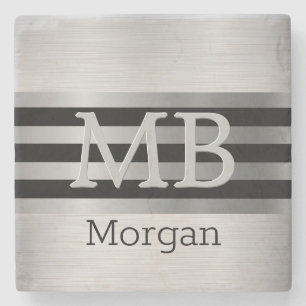 DIY-Monogramm/Name Bk/Silberstreifen Gebürstetes S Steinuntersetzer